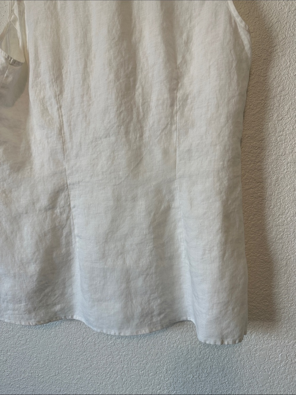 Sleeveless Button-Front White Linen Shirt by Richard Malcolm Irish Linen Medium - Picture 11 of 16